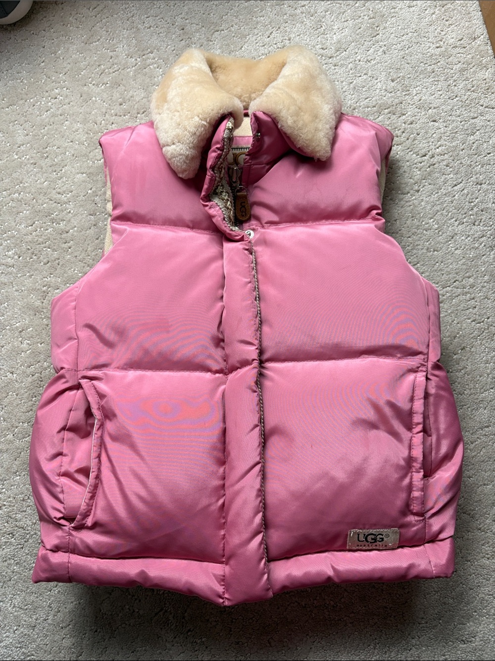 UGG Australia Girls Pink Puffer Vest Down Fur Collar